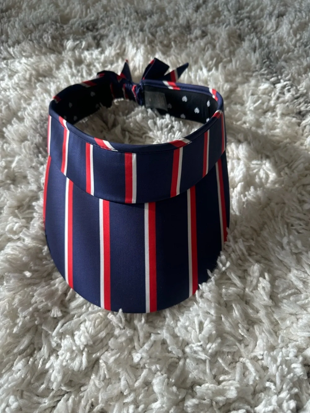 Lele Sadoughi women's navy blue Striped Cotton Bow Tie Visor hat